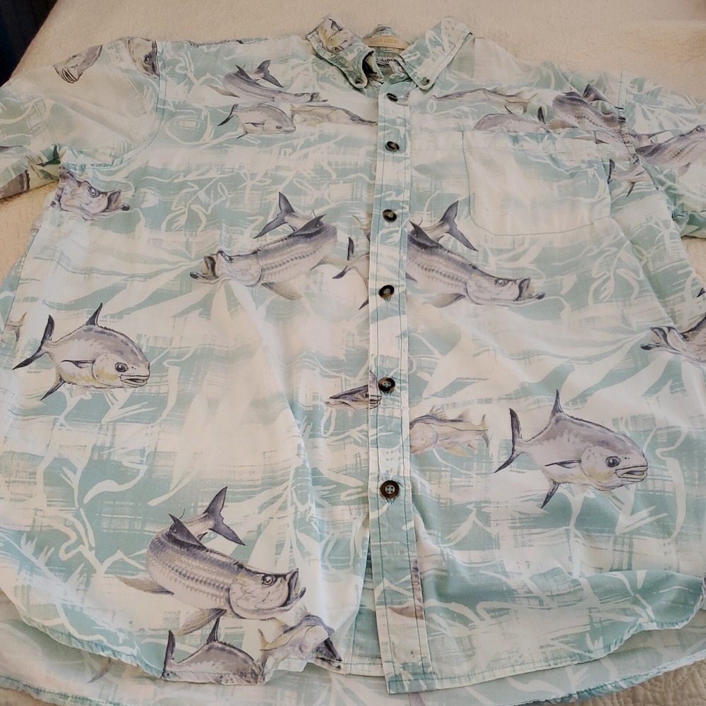 Columbia Shirt River Lodge Green Aqua Mens Large Fishing Short Sleeve Vented - Picture 3 of 13